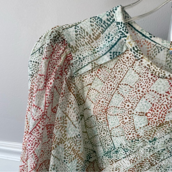 Anthropologie Eri + Ali Briony Batwing Sleeve Top Green, Orange, Blue and Ivory - Picture 6 of 16